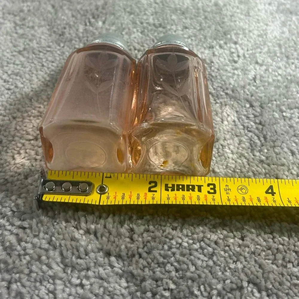 Depression Pink Etched Glass Salt and Pepper Shakers Vintage Set